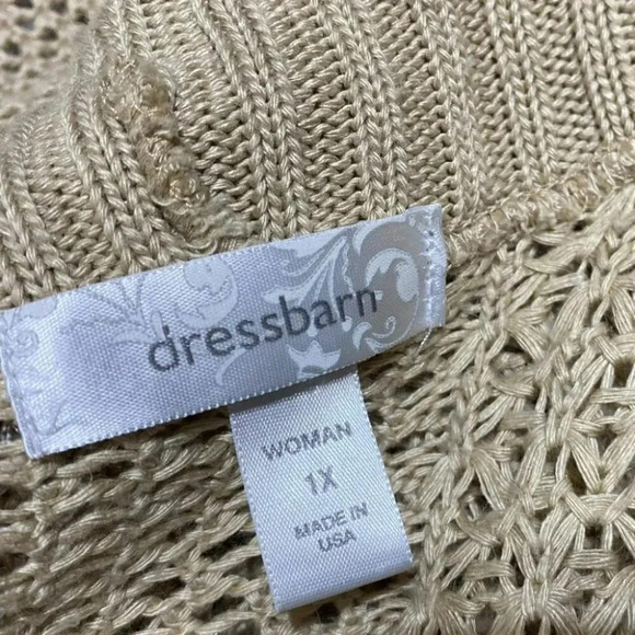 Dress Barn 1X Tan short sleeve open knit cardigan - Picture 5 of 6
